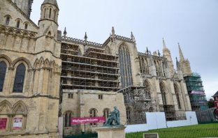 Guests have an opportunity to go up scaffolding at York Minster
